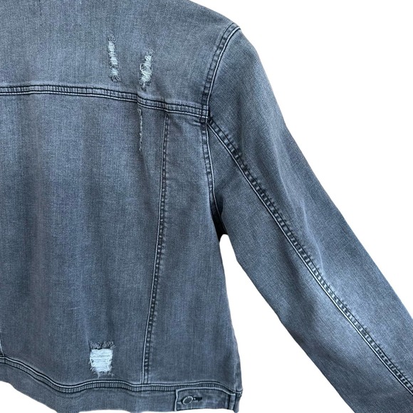 EUC, Risen Women’s Black Distressed Jean Jacket Sz Large - Picture 10 of 12